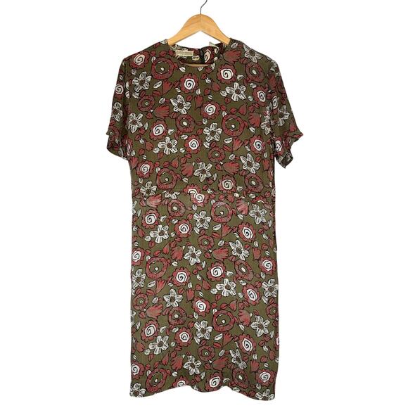 Vintage Liz Claiborne Brown Floral Floral Dress Womens 4 Small Drop Waist Boho - Picture 1 of 10